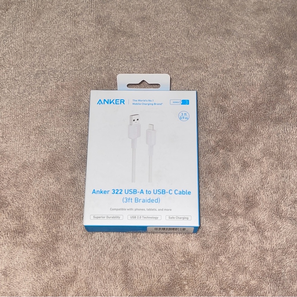 Anker 322 USB-A to USB-C Cable 3ft Braided - White